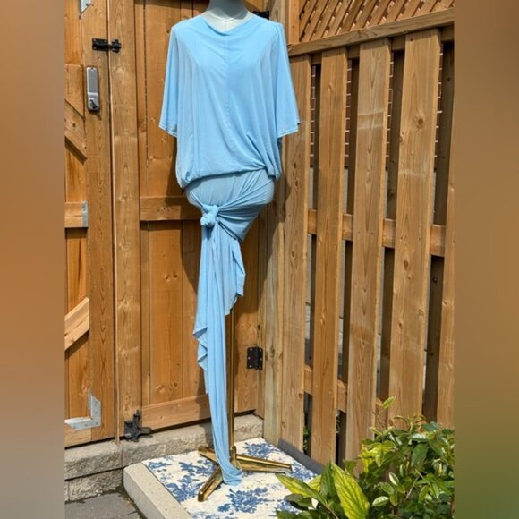 🆕 RAT & BOA 🧿 NWOT Freja Slinky Baby Blue Tie-Waist T-Shirt Mini Dress, Sz L - Picture 10 of 16